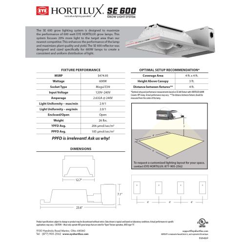Eye Hortilux SE 600 Grow Light System - 600w - 120/240v