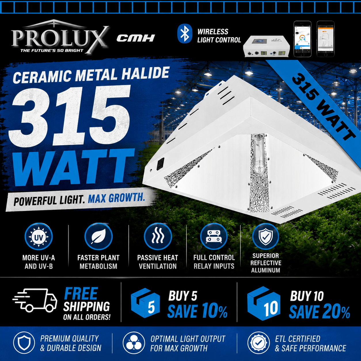 315W Vertical Ceramic Metal Halide Grow light - Progressive Growth Garden Supply