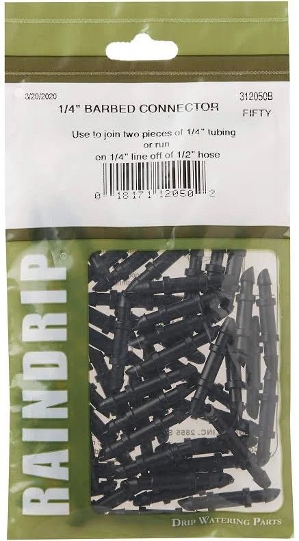 Connector Barb 1/4" Rain Drip - Progressive Growth Garden Supply
