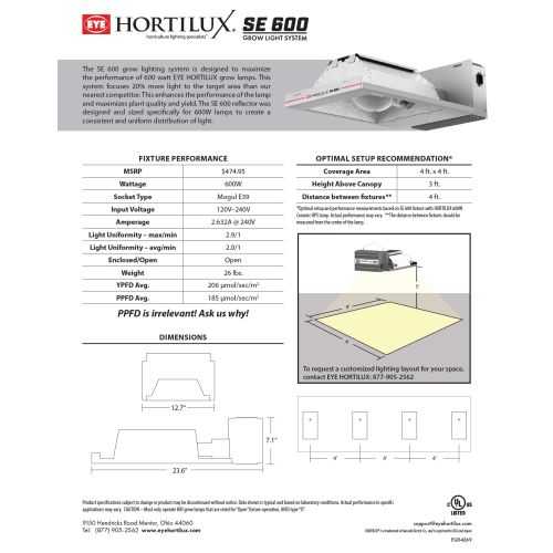 Eye Hortilux SE 600 Grow Light System - 600w - 120/240v - Progressive Growth Garden Supply
