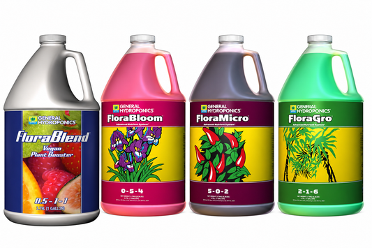 General Hydroponics Flora Grow, Bloom & Micro + Free FloraBlend — 1 Gallon Set