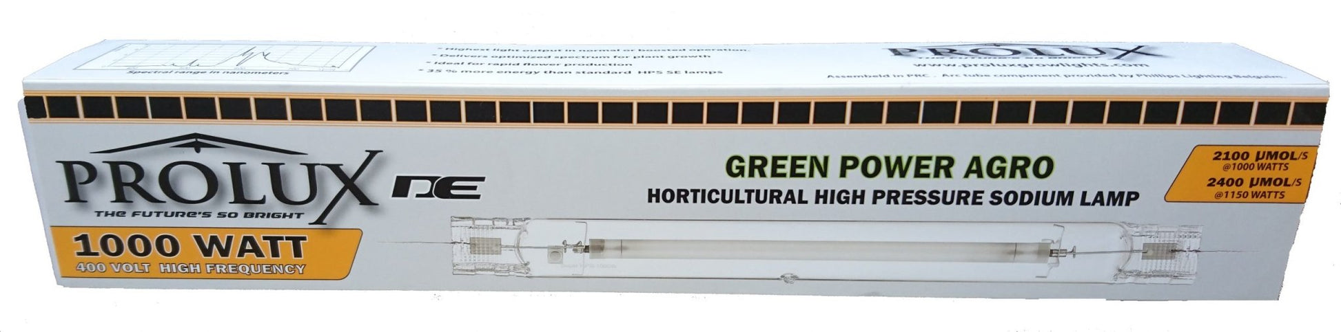 Prolux 1000W DE HPS Lamp - Philips Master Green power Plus - Progressive Growth Garden Supply