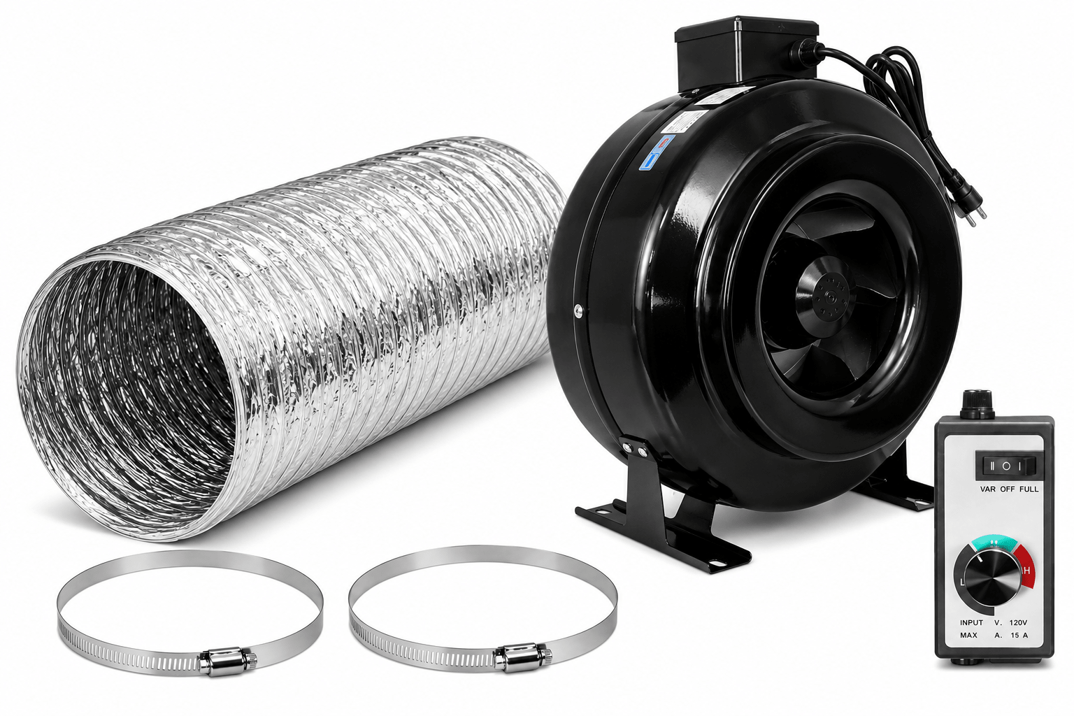Stealth Inline Exhaust Fan with 25ft Ducting, Clamps & Speed Controller - Progressive Growth Garden Supply