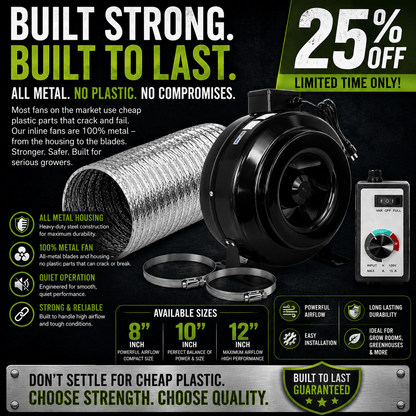 Stealth Inline Exhaust Fan with 25ft Ducting, Clamps & Speed Controller - Progressive Growth Garden Supply