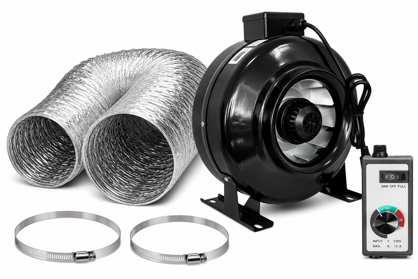 Stealth Inline Exhaust Fan with 25ft Ducting, Clamps & Speed Controller - Progressive Growth Garden Supply