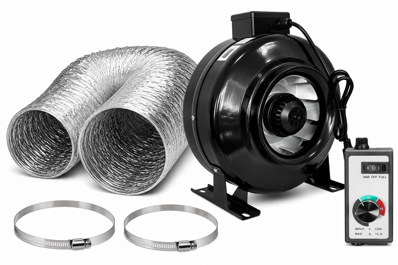 Stealth Inline Exhaust Fan with 25ft Ducting, Clamps & Speed Controller - Progressive Growth Garden Supply