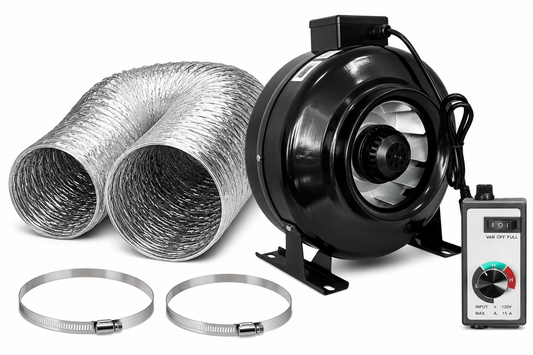 Stealth Inline Exhaust Fan with 25ft Ducting, Clamps & Speed Controller